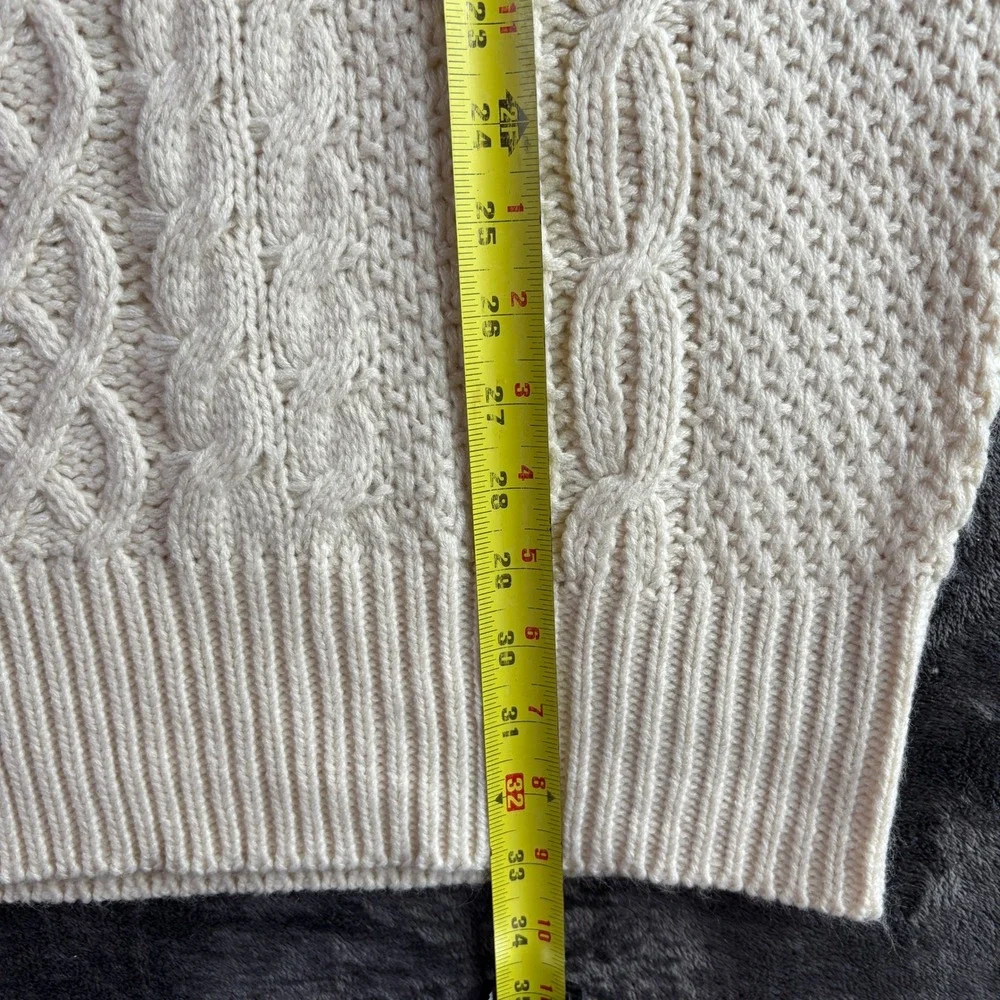 Cream Cable‎ Knit Oversized Crewneck Sweater XL Unisex Fisherman Chunky